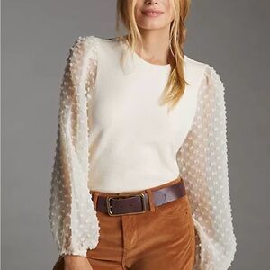 Maeve for Anthropologie CreamTextured-Sleeve Top